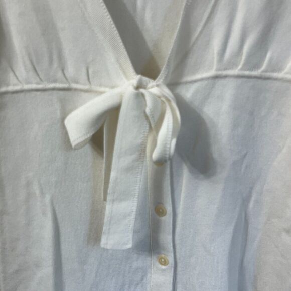 Ann Taylor Womens White Deep V-Neck Cardigan Size XS Bow Tie 3/4 Sleeve Stretch - Picture 4 of 6